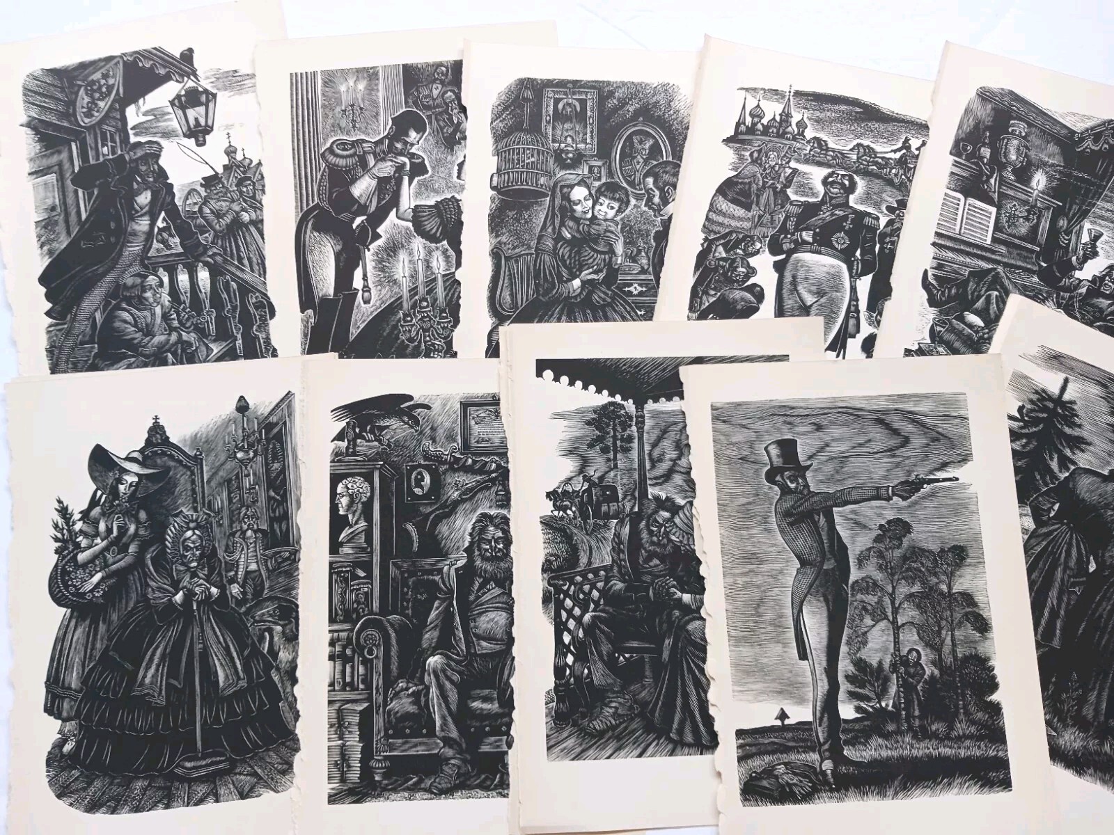 Vtg Fritz Eichenberg Woodcut Art Prints from Turgenev Fathers & Sons 1941 Herita