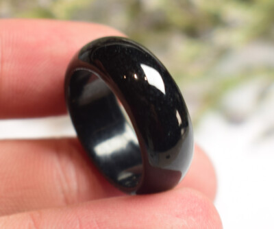 Video Certified Black Green 100% A JADE Jadeite Circle RING USA 7.75 墨翠戒指 504368
