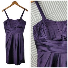 Bill Levkoff Satin Bridesmaid Evening Dress Size 10 Purple Pleated Special Event