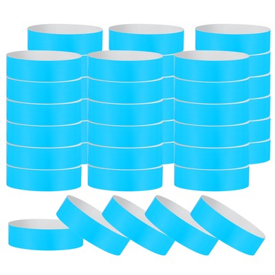 200 Pack Paper Wristbands for Events, Neon Concert Wrist Bands Light Blue