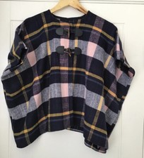 Girls Cape Poncho Shawl Wrap Size 8-12 Navy Blue Check