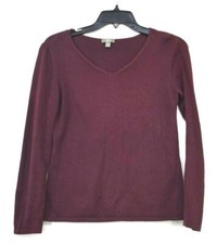 J Jill Womens Burgundy V-Neck Long Sleeve Comfort-Fit Cotton Pullover Sweater XS