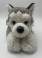 FAO Schwarz Plush Wolf Husky Dog Gray White Stuffed Animal 19  Blue Eyes Soft