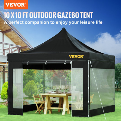 10x10 FT Pop-Up Canopy Tent, Outdoor Gazebo with Sidewalls, UV Resistant, Black