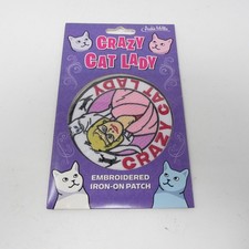 Crazy Cat Lady Embroidered Iron On Patch 3.5" diameter Archie McPhee NEW
