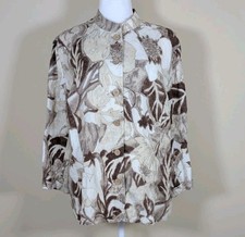 Additions by Chico's Linen Jacket Womens 2 US Large 3/4 Sleeve Mandarin Collar