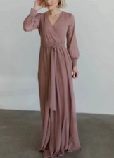 Baltic Born Lydia Dusty Rose/Pink Long Sleeve Maxi Dress Gown Size XL Chiffon Sl