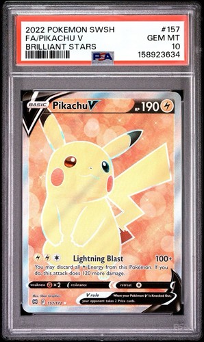 Pikachu V (Full Art) 157/172 Swsh09: Brilliant Stars Holo PSA 10