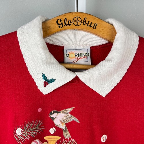 Vintage Morning Sun Christmas Sweatshirt Womens XL? Red Stocking Birds Mice - Picture 5 of 7