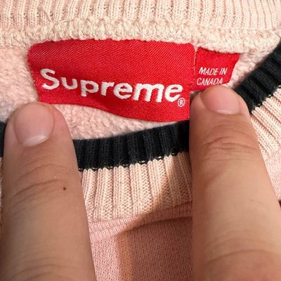 Supreme Felt Shadow Crewneck SS17 Size M Logo Pink Striped Rib