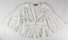 Zara blouse Crinkle Button Flare deep V-neck  delicate lace Women  s Size Small