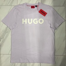 Hugo Boss Men  s Logo T-Shirt Light Purple White New