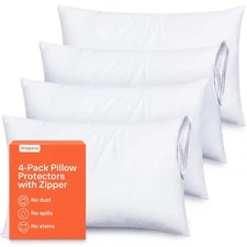 Ultra Soft Pillow Protectors with Zipper Standard Size - Set of 4 Breathable ...