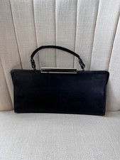 VTG Women s Black Clutch Top Handle Handbag Gold Clasp Rectangle Classic