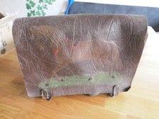 Alte, Antike, Büchertasche, Schultasche, Schulranzen aus Leder mit Pferdemotiv