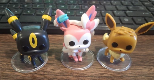 LOT OF 3) 1.5" MINI POPS W/BASE POKEMON GAMES FUNKO POP, UMBREON/EEVEE, NO BOX