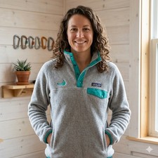 Patagonia Womens XS Snap-T Fleece Gray Teal Kangaroo Pocket Polartec Pullover