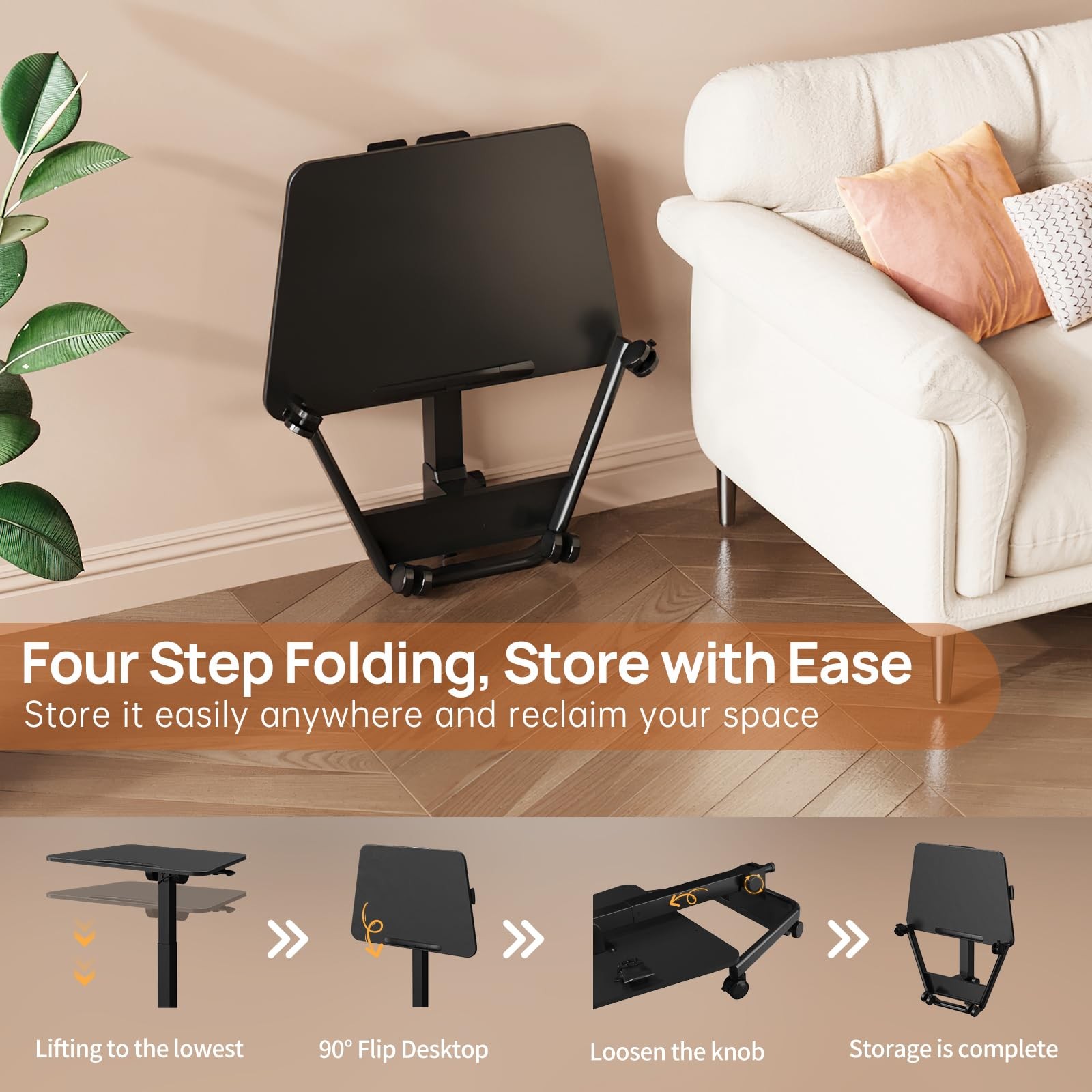 Foldable Mobile Standing Desk, Pneumatic Height Adjustable Rolling Sit Stand ...