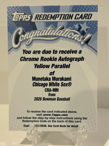 Munetaka Murakami #CRA-MM 2026 Bowman Chrome Rookie Autograph card