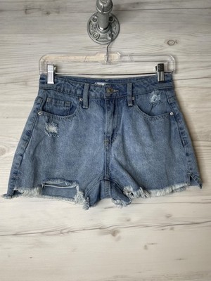 YMI Dream Shorts Womens 3/26 Blue Distressed Raw Hem High Rise Denim Summer
