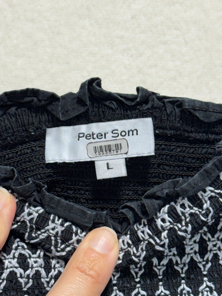 Vestido PETER SOM Collective Negro Blanco Calado Midi Encaje Línea A, Talla L. Foto 4 de 4