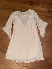 Indigo Rose Beige 3/4 Sleeve BOHO Hippie Lined TUNIC Dress Small EUC