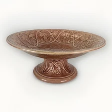 Antique Etruscan Majolica Compote Cake Stand Plate Pink W Cherub & Vines c.1880