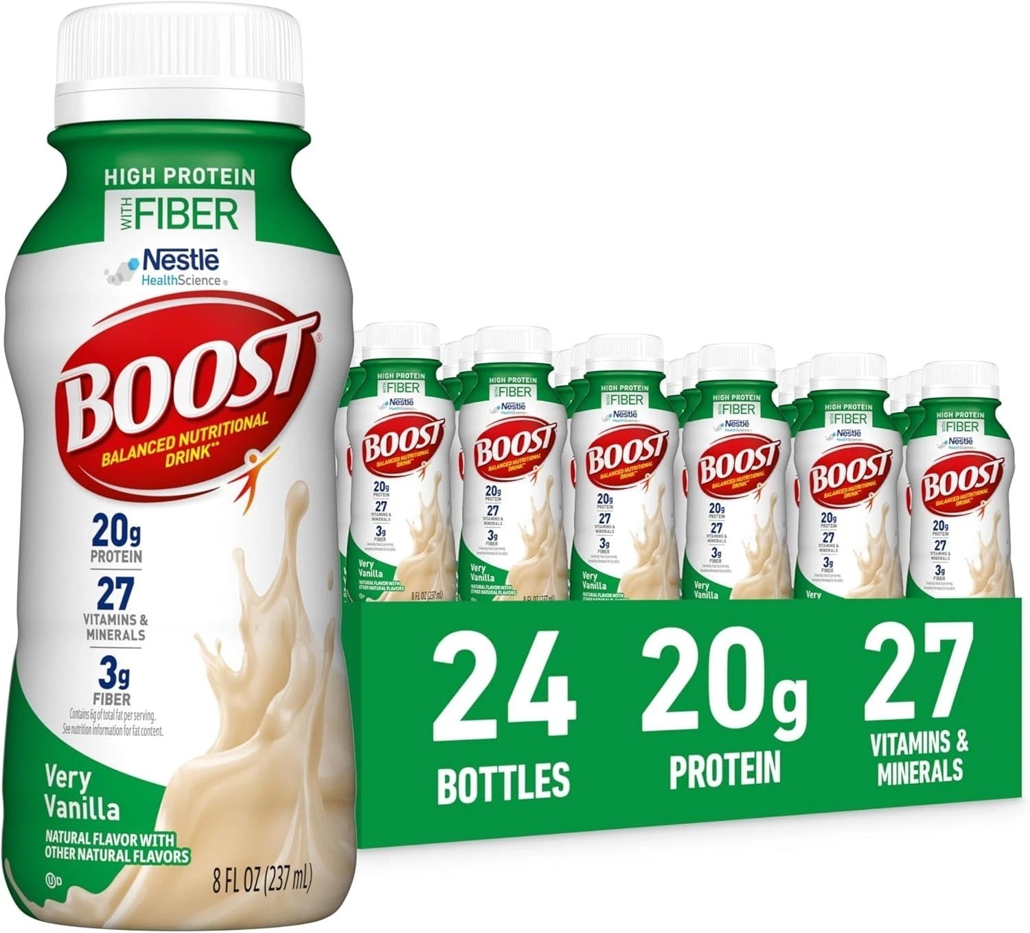 BOOST High Protein + Fiber Nutritional Drink Very Vanilla 8 fl oz Btls 24-Pack