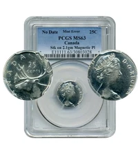 No Date Canada 25 Cents, MINT ERROR, Struck on 2.1g Magnetic Planchet-PCGS MS63