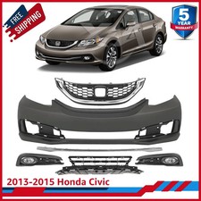 Front Bumper Cover Paintable Grille Assembly Kit For 2013-2015 Honda Civic