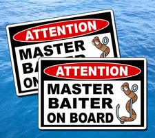 Pair of Funny Bass Boat Off Shore Fish Fishing Prank Joke Sticker Decal Man Dad