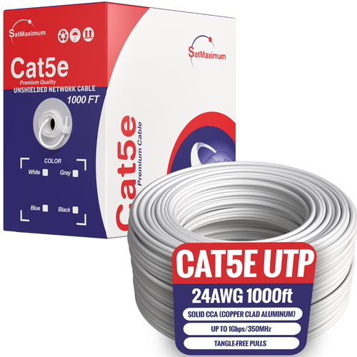 Cat5e 500ft cable UTP Solid White LAN Network Ethernet RJ45 Bulk CAT5 24 AWG - Afbeelding 2 van 5