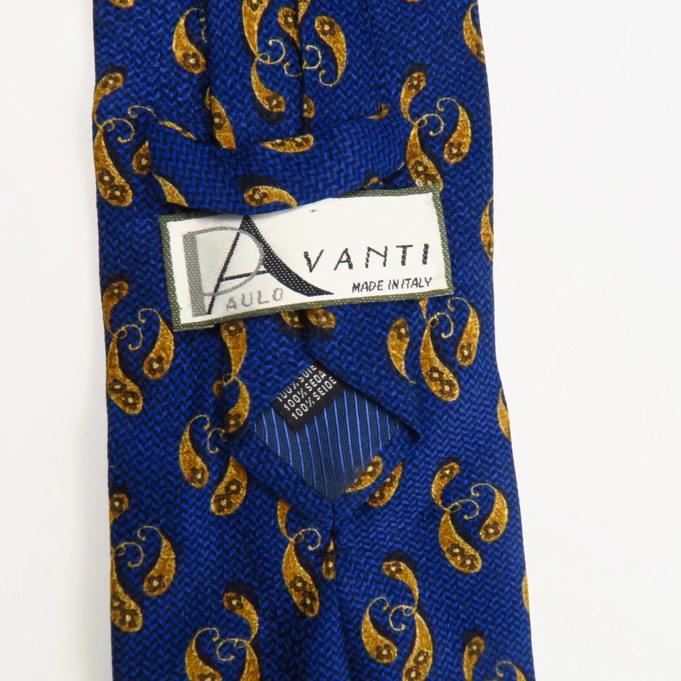 Gravata de pescoço vintage Paulo Avanti ouro azul dança paisley 57x3,75 elegante Itália - Imagem 3 de 4