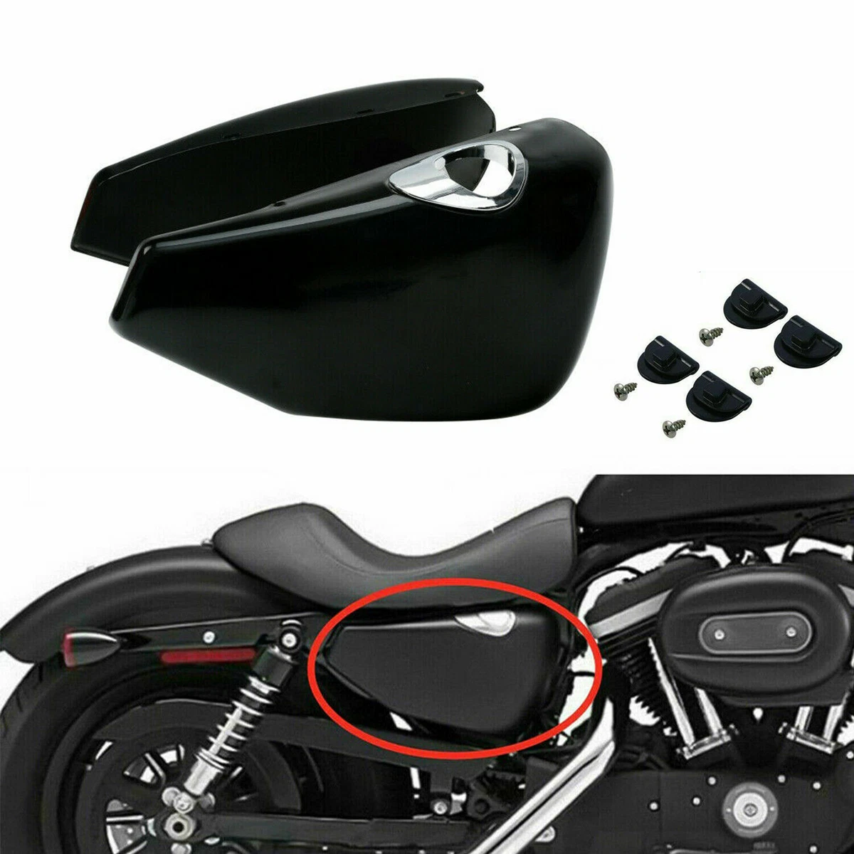 Motorcycle Left Right Gloss Black Battery Cover Set For Harley