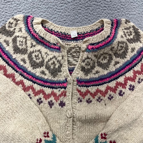 Tejidos Sweater Womens M Cream Fair Isle 100% Wool Cardigan Ecuador Apres Ski