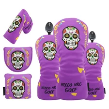 Purple Skull Golf Club Headcovers for Driver /FW /Square/Mallet Putter UT Cover