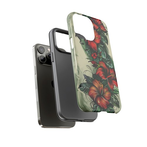 For Galaxy, Pixel, iPhone Case Cover - Red Ink Hibiscus Flower Tattoo Style - Picture 28 of 191