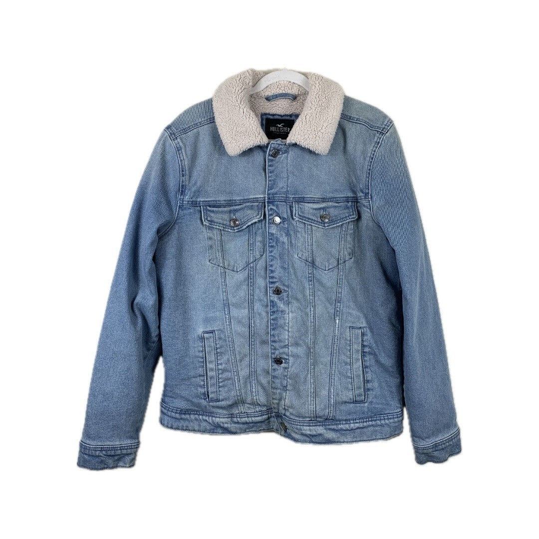 Hollister Men’s Y2K Sherpa Lined Distressed Denim Jacket - Size Large