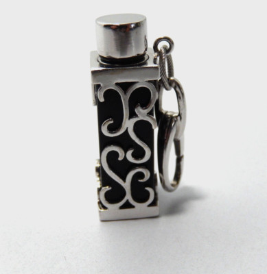 Black Onyx Perfume Oil Vial Pendant with 14kt white gold filigree casing and cap