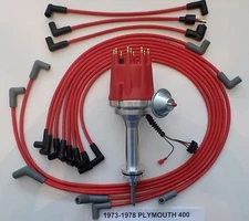 small cap PLYMOUTH 400 1973-1978 HEI Distributor +RED 8mm Spark Plug Wires USA