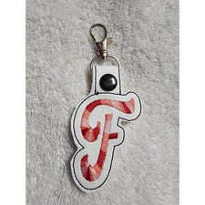 Letter F Keychain Initial Charm Bag Clip Purse Accessory Monogram White Red