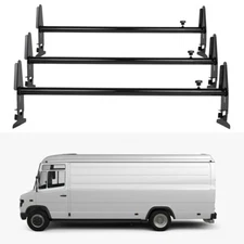 Van Set Roof Ladder Racks Cargo Carrier Square 3 Rails Fits Chevy Dodge Ford GMC