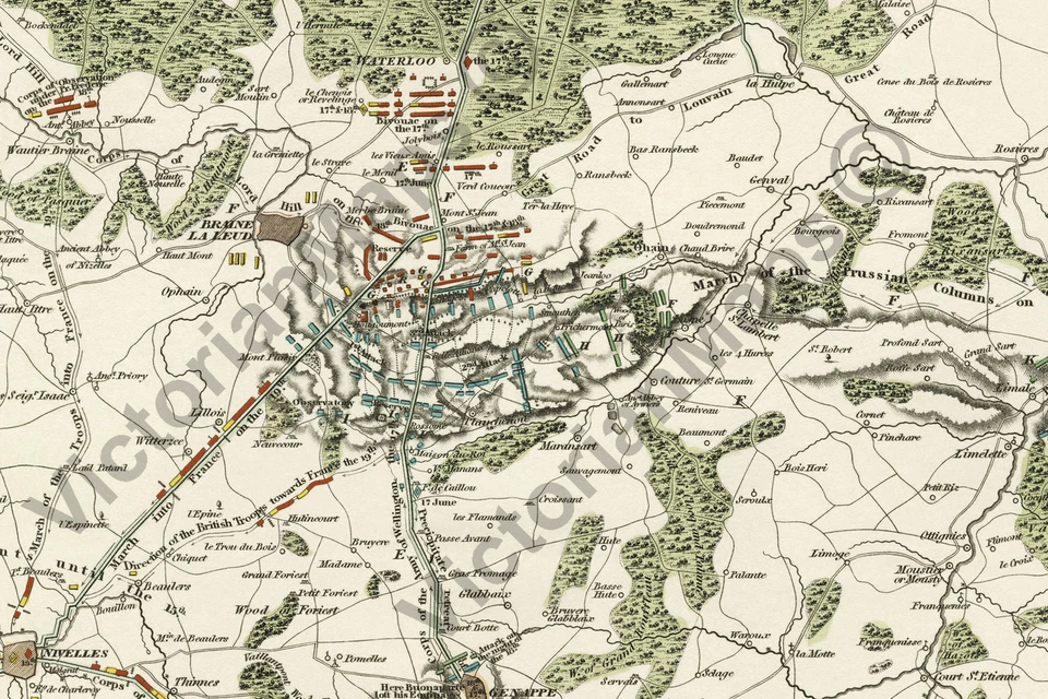 Battle of Waterloo Ligny Quatre Bras plan map Belgium campaign 1815 art print XL - Image 4 of 4