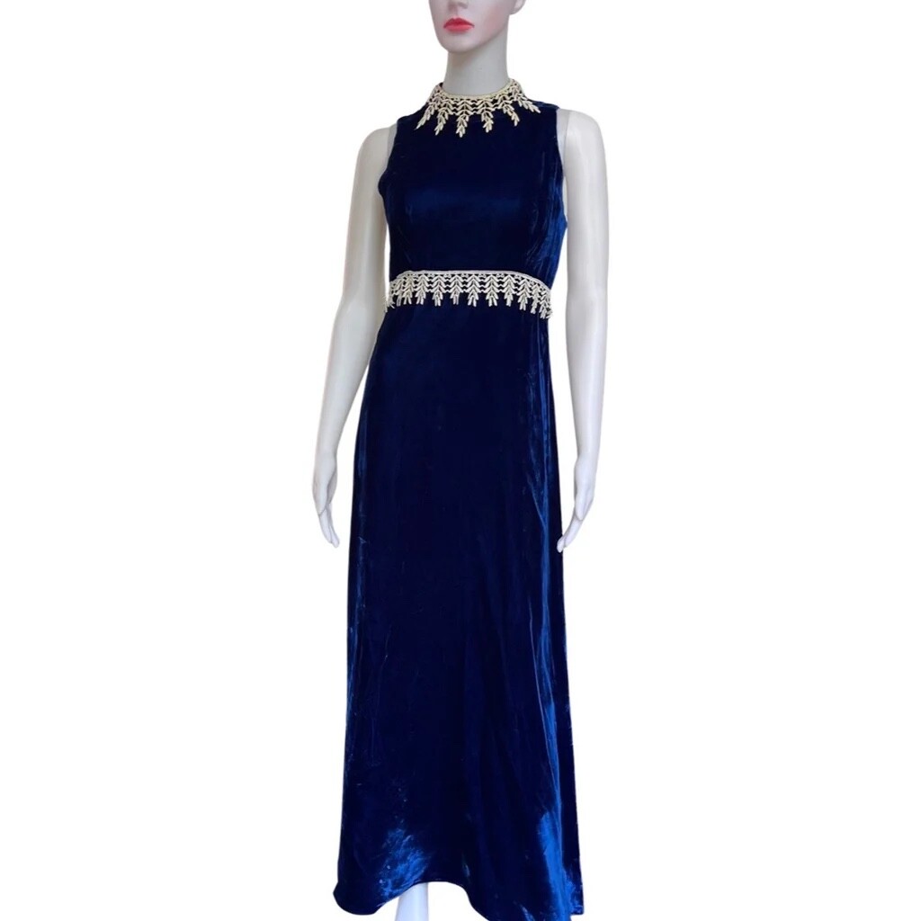 Vintage Blue Prom Dresses Elegant Dress Velvet Prom Gown