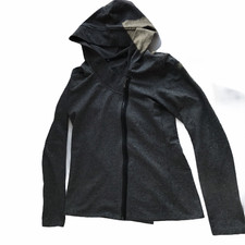 Dark Gray Hooded Zip Jacket, Stretchy, Black Zipper Sz Women's Large