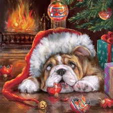 Paper Luncheon Napkins Christmas Bulldog in Santa Hat Table Decor 6.5 in
