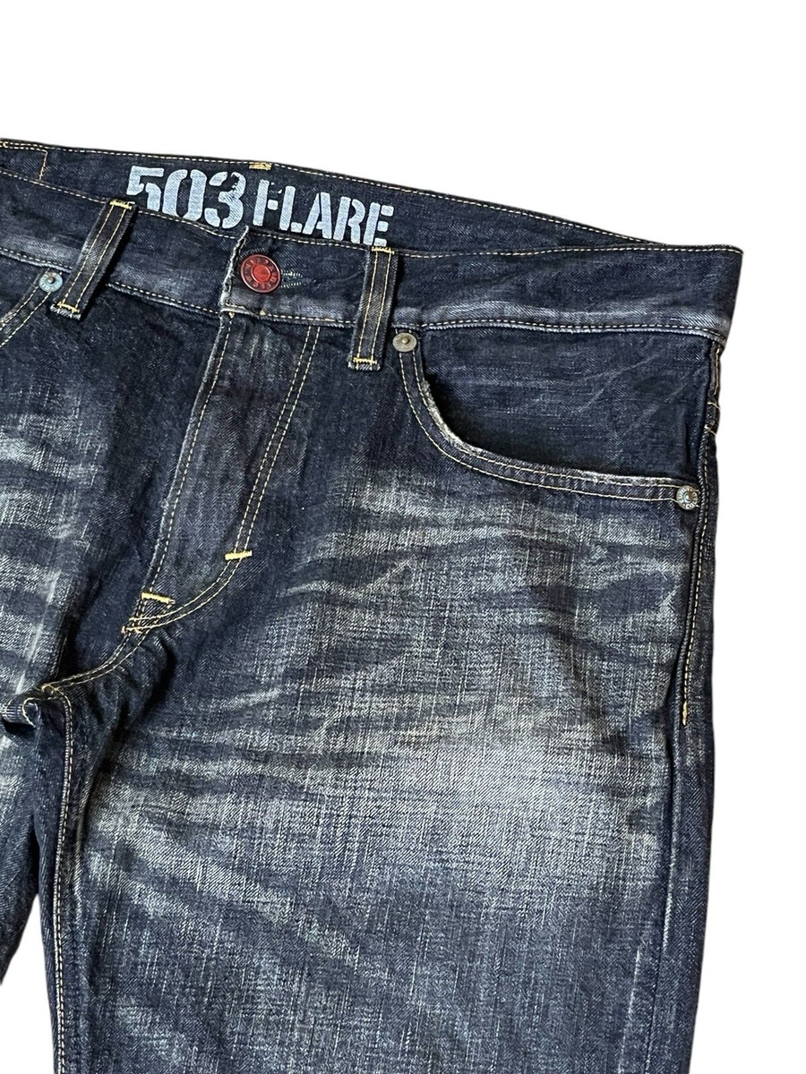 【美品】EDWIN BLUE TRIP 503 FLARE W34 L33 Edwin × Japanese Brand Edwin 503 Blue Trip Distressed Flare