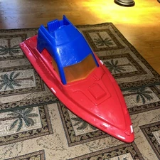 Vintage American Plastic Toys Large size 80s Race Boat Red White Blue Rare OOP