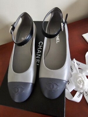 CHANEL 23B Mary Jane Lambskin Leather CC Logo Buckle Ballet Flats