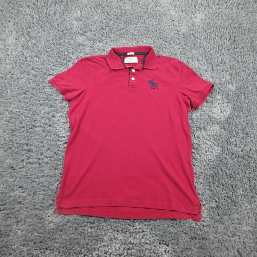 Abercrombie Fitch Shirt Mens Large Red Burgundy Stretch Moose Logo Polo - 第 1/15 張圖片